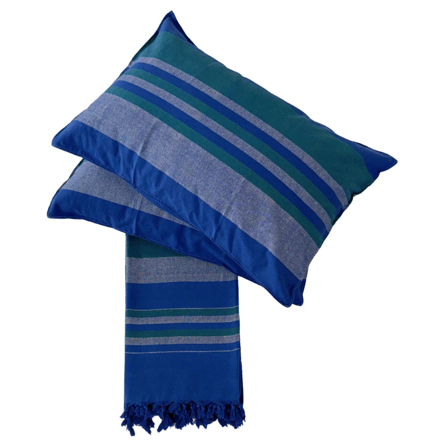 Handloom Cotton Bedsheet with Two Pillow Covers King Size Blue