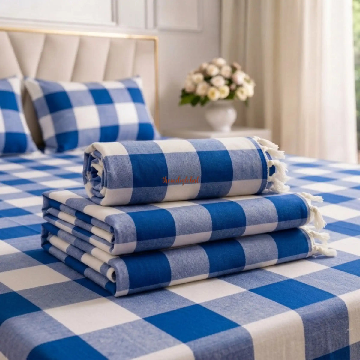 HandloomCottonbedsheetbluecheck5