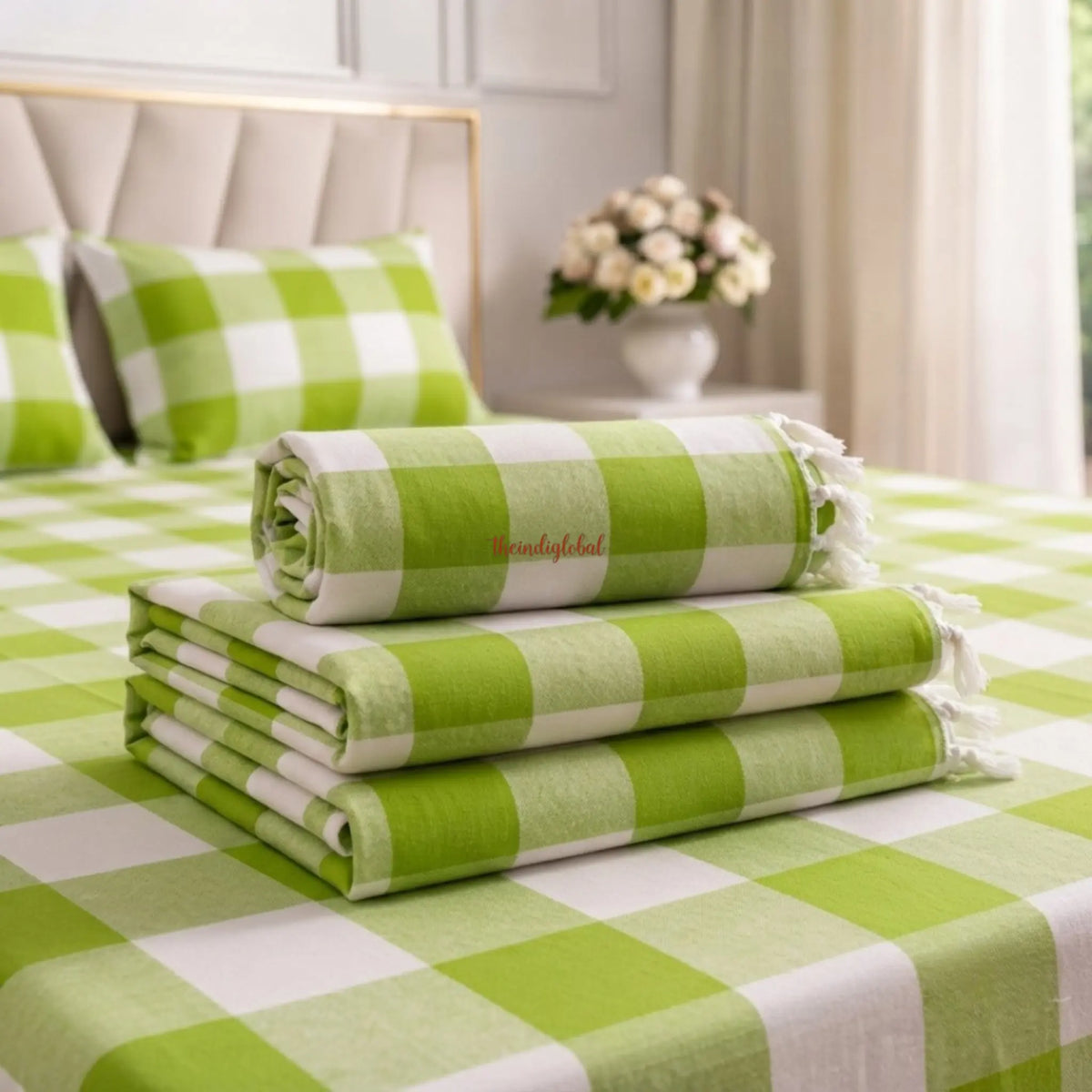 HandloomCottonbedsheetgreencheck5