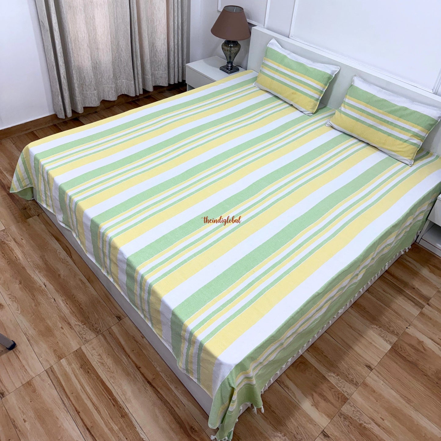Handloom Cotton Bedsheet with Pillow Covers Lemon