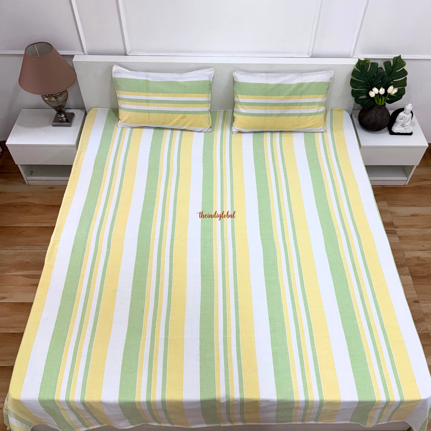 Handloom Cotton Bedsheet with Pillow Covers Lemon