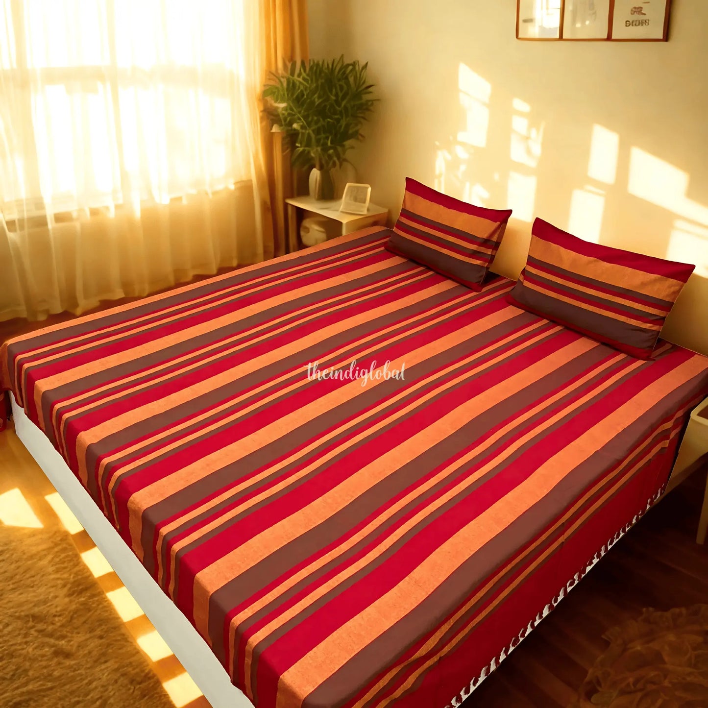 Handloom Cotton Bedcover with Pillow Covers Red