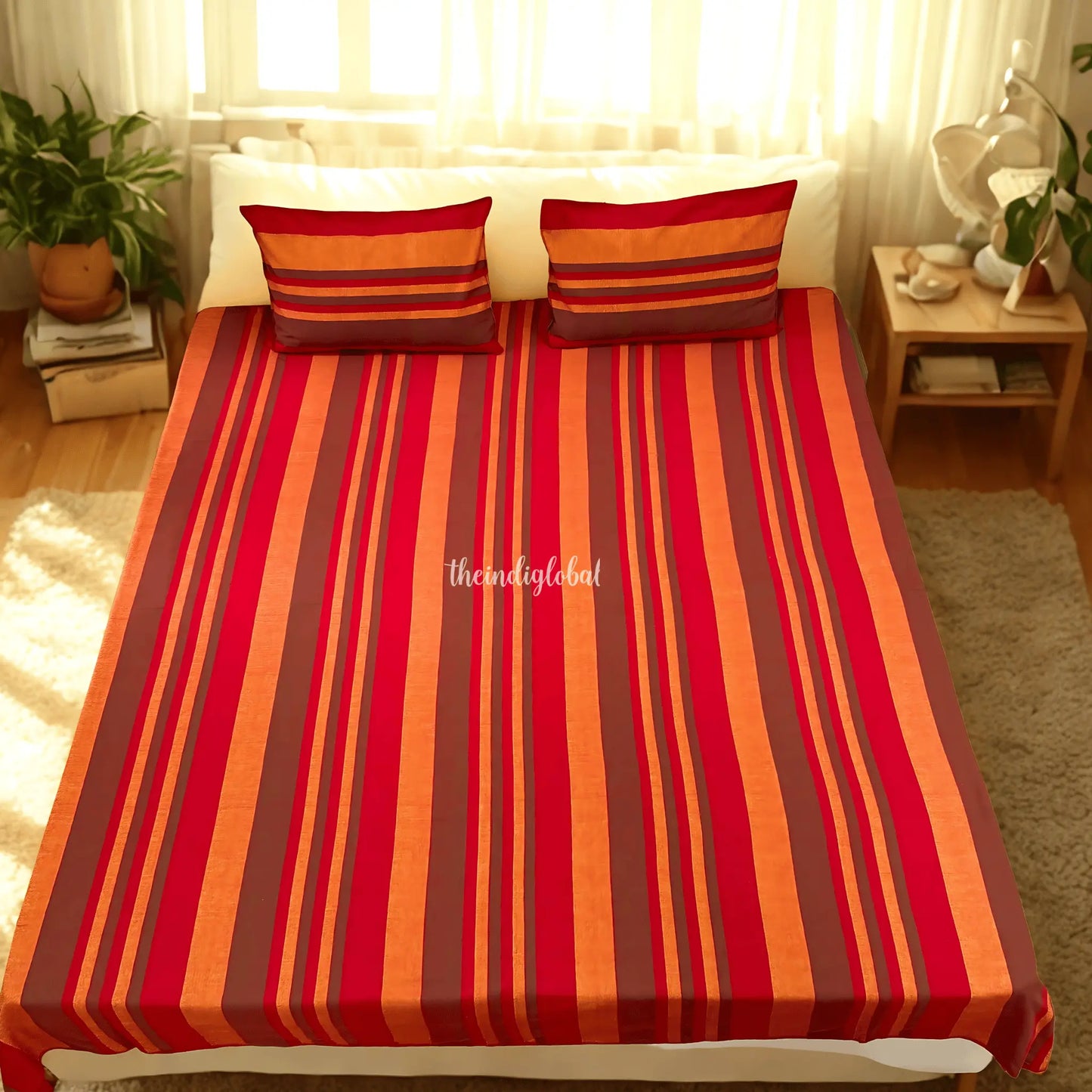 Handloom Cotton Bedcover with Pillow Covers Red
