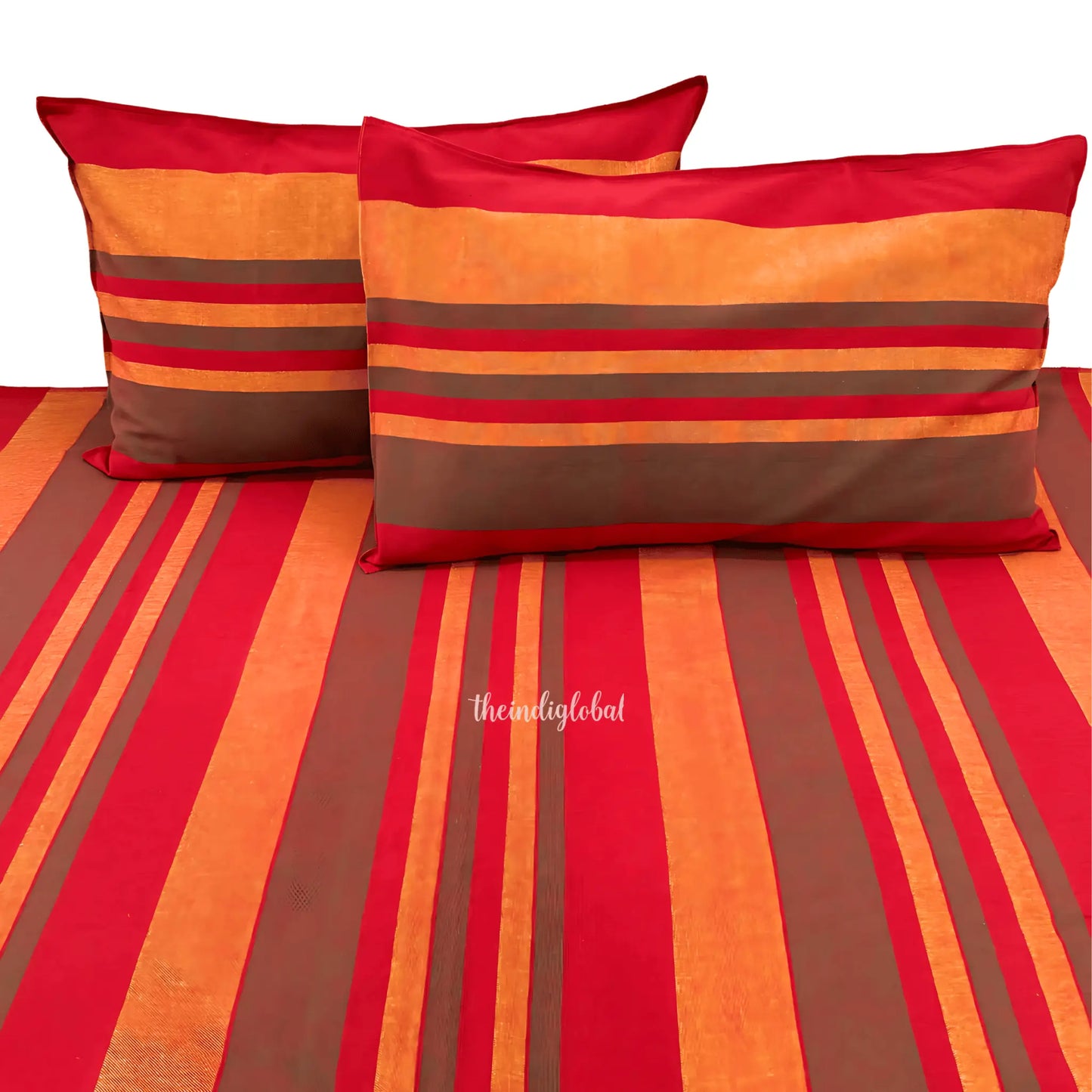 Handloom Cotton Bedcover with Pillow Covers Red