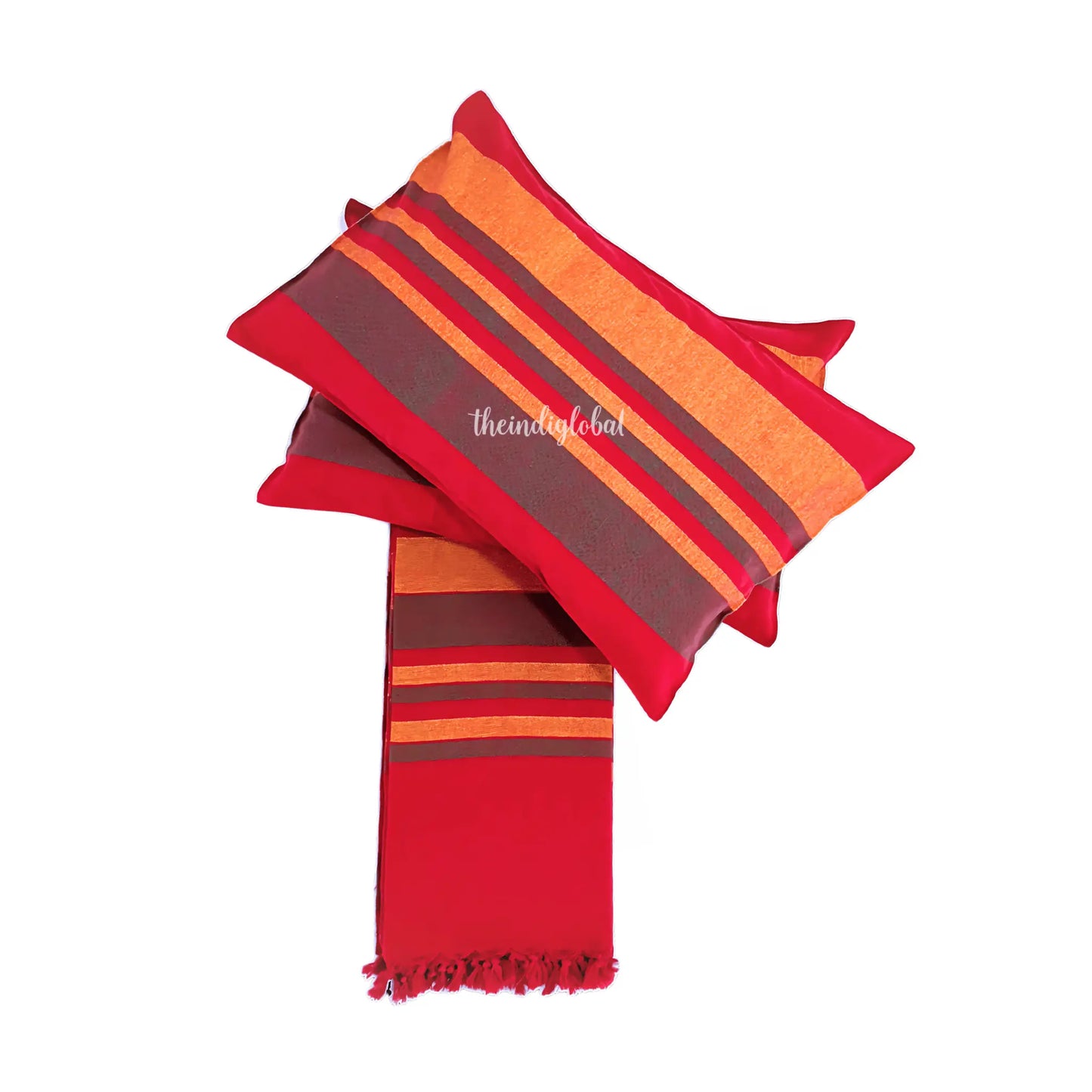 Handloom Cotton Bedcover with Pillow Covers Red