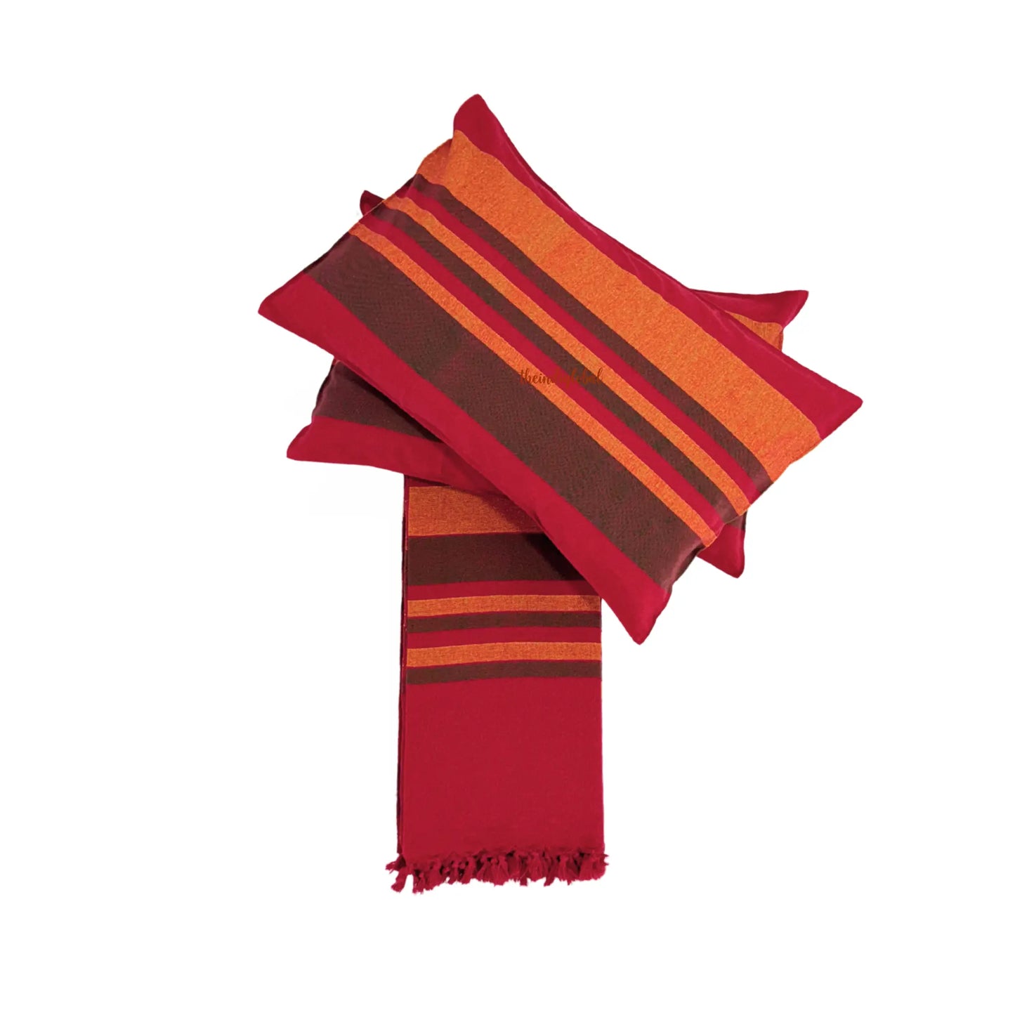 Handloom Cotton Bedcover with Pillow Covers Red