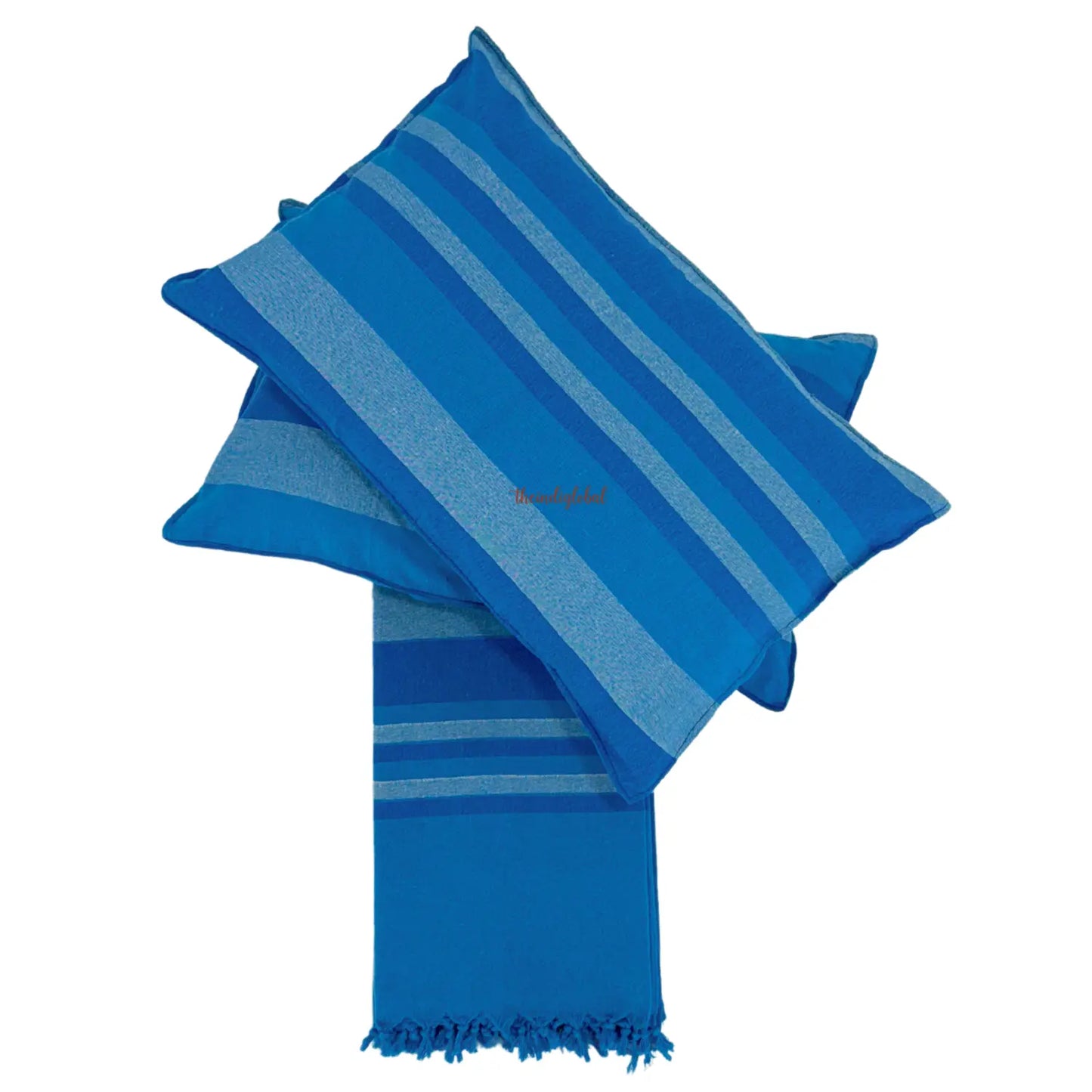 Handloom Cotton Bedcover with Pillow Covers Sky Blue