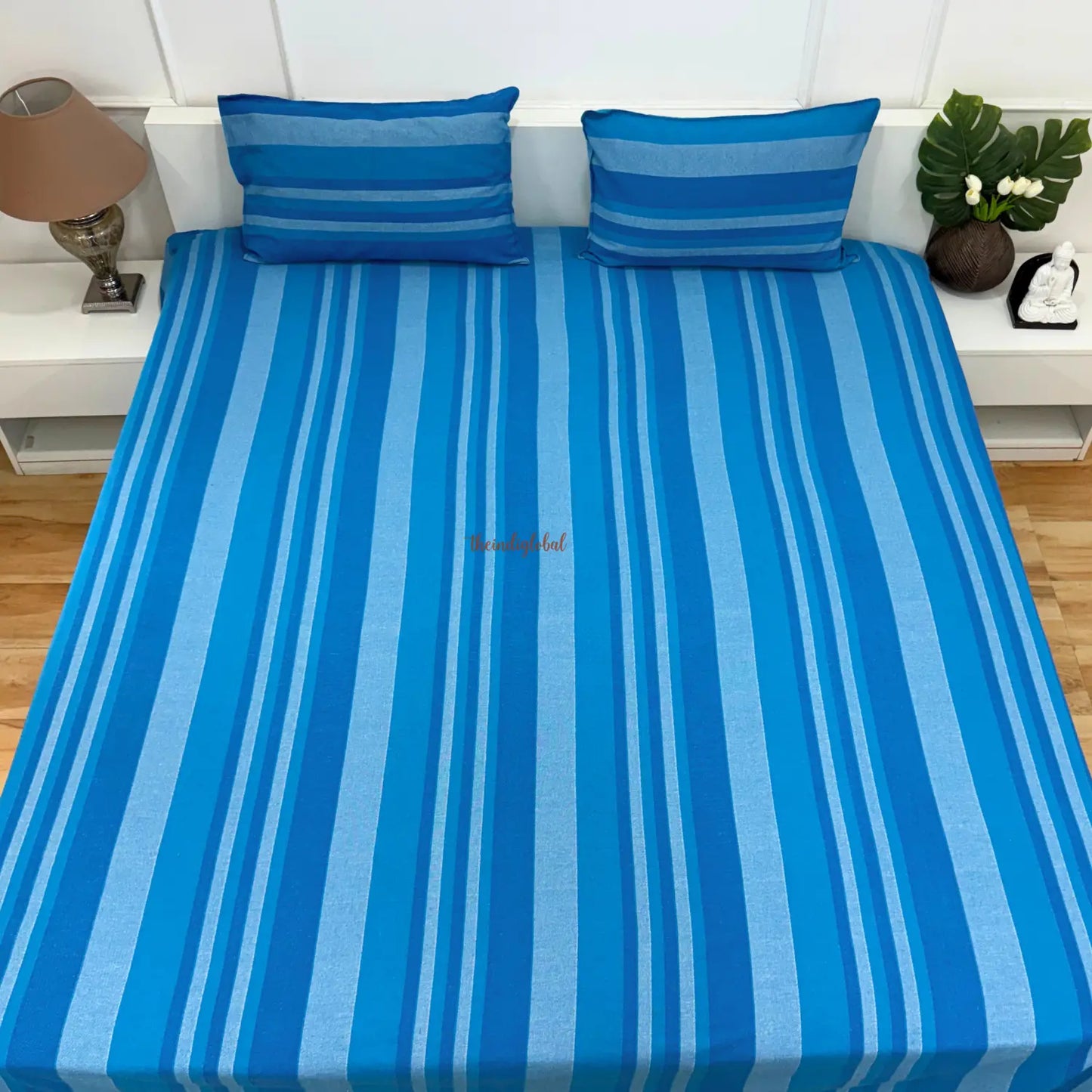 Handloom Cotton Bedcover with Pillow Covers Sky Blue