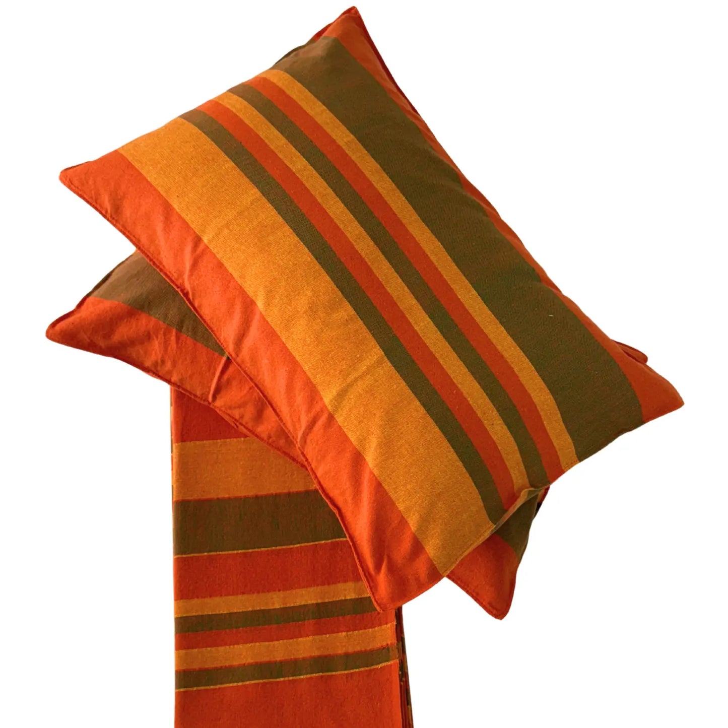 Handloom Cotton Bedsheet with Two Pillow Covers King Size Orange