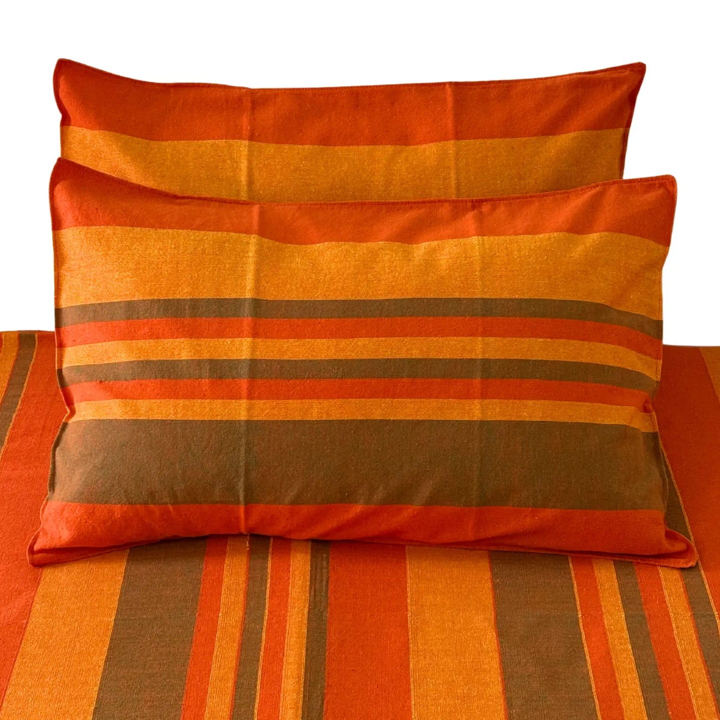 Handloom Cotton Bedsheet with Two Pillow Covers King Size Orange