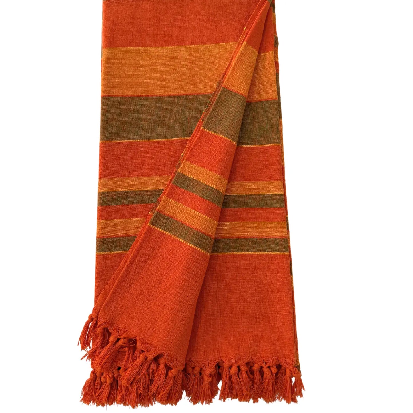 Handloom Cotton Bedsheet with Two Pillow Covers King Size Orange