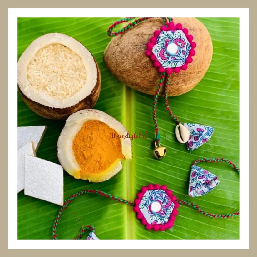Handmade Flower & Mirror Bead Work Rakhi