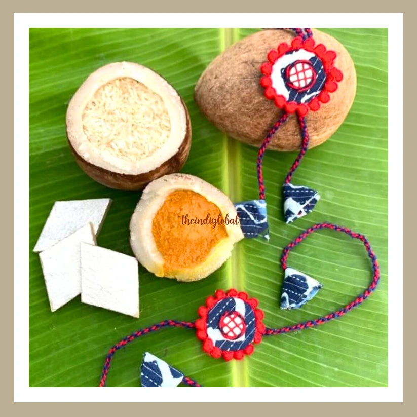 Handmade Flower & Mirror Bead Work Rakhi