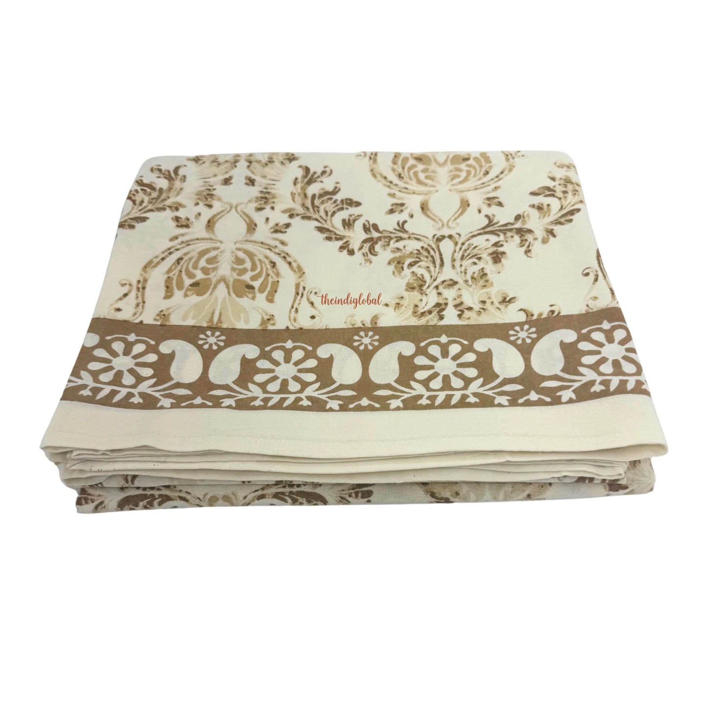 Homi Hand Block Soft Cotton Bedsheet with 2 Pillow Covers Brown