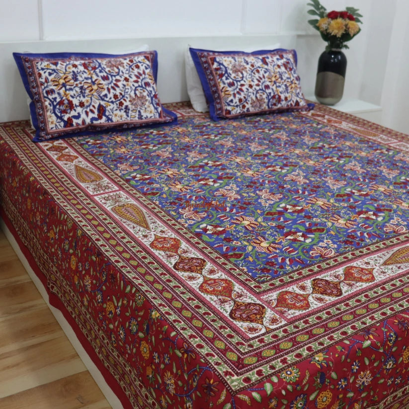 Homi Cotton Bedsheet for Super King Size Bed With Two Reversible Pillow Covers