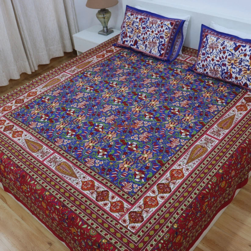 Homi Cotton Bedsheet for Super King Size Bed With Two Reversible Pillow Covers