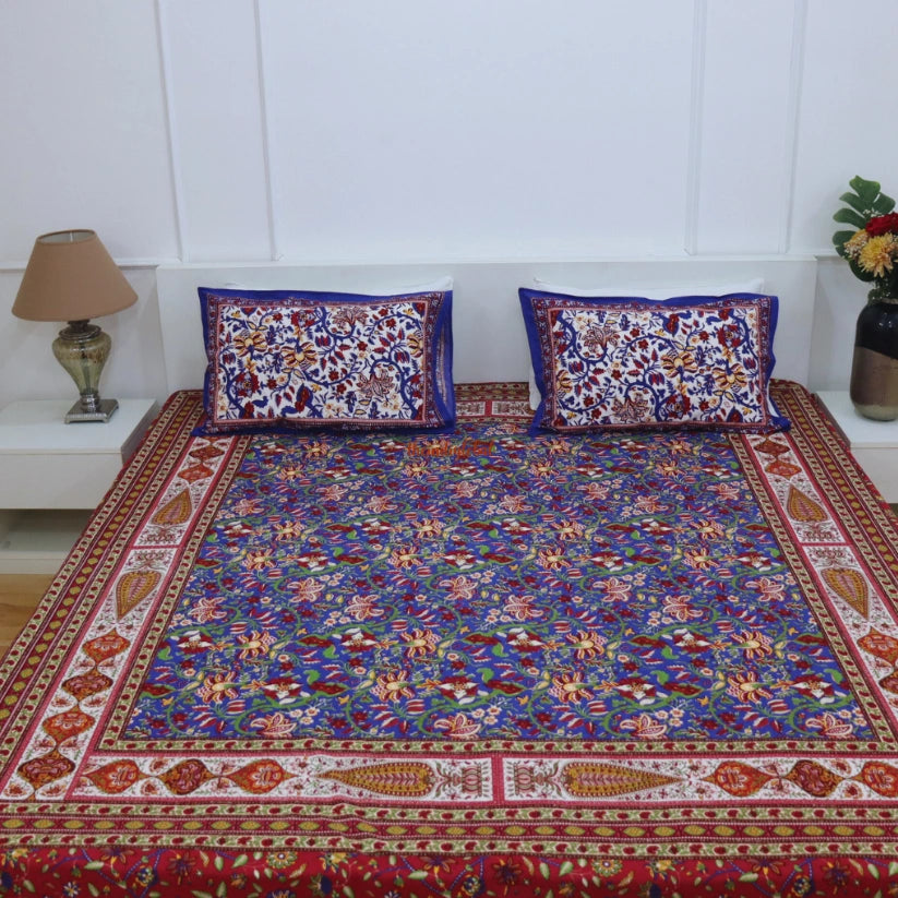 Homi Cotton Bedsheet for Super King Size Bed With Two Reversible Pillow Covers