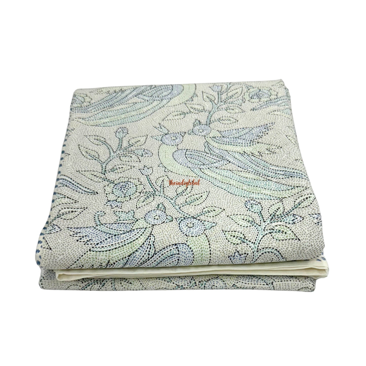 Homi Cotton Bedsheet with Pillow Covers Kantha Print Pastel Blue