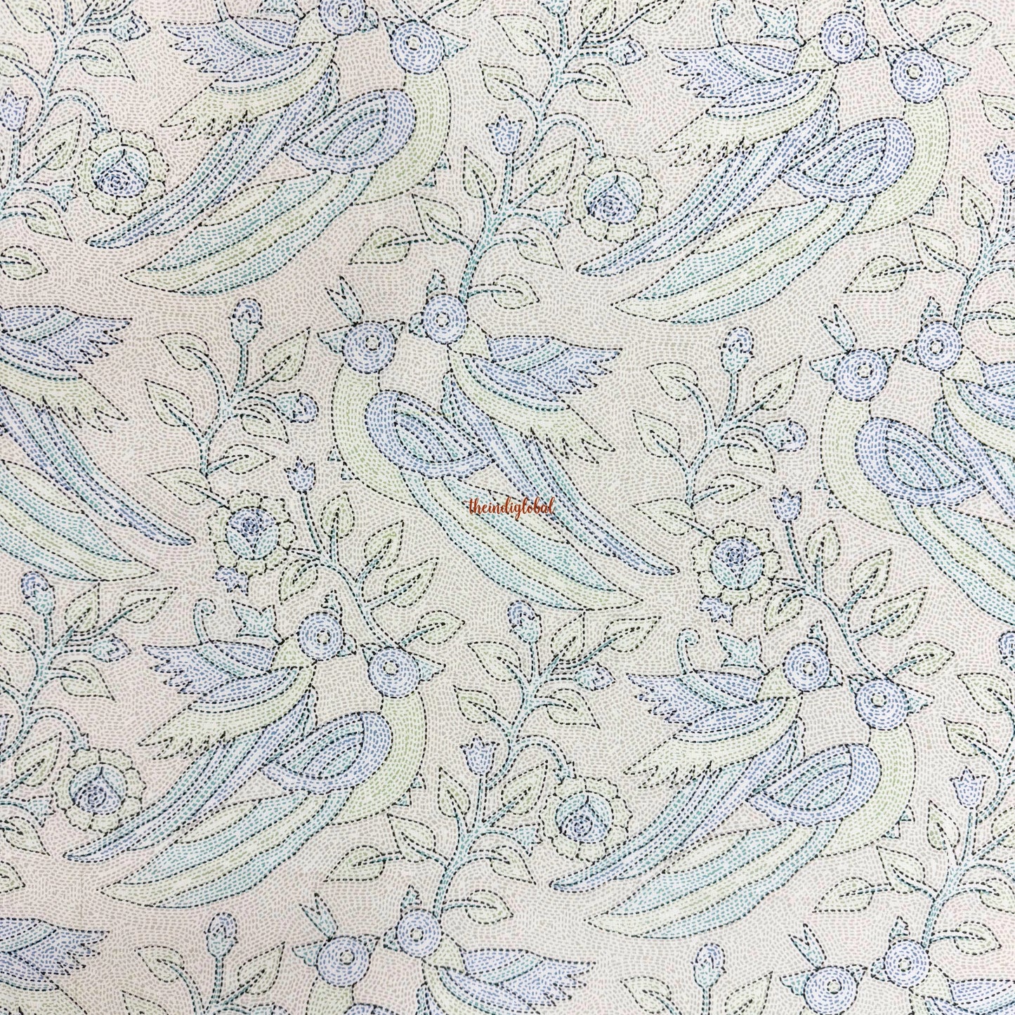 Homi Cotton Bedsheet with Pillow Covers Kantha Print Pastel Blue