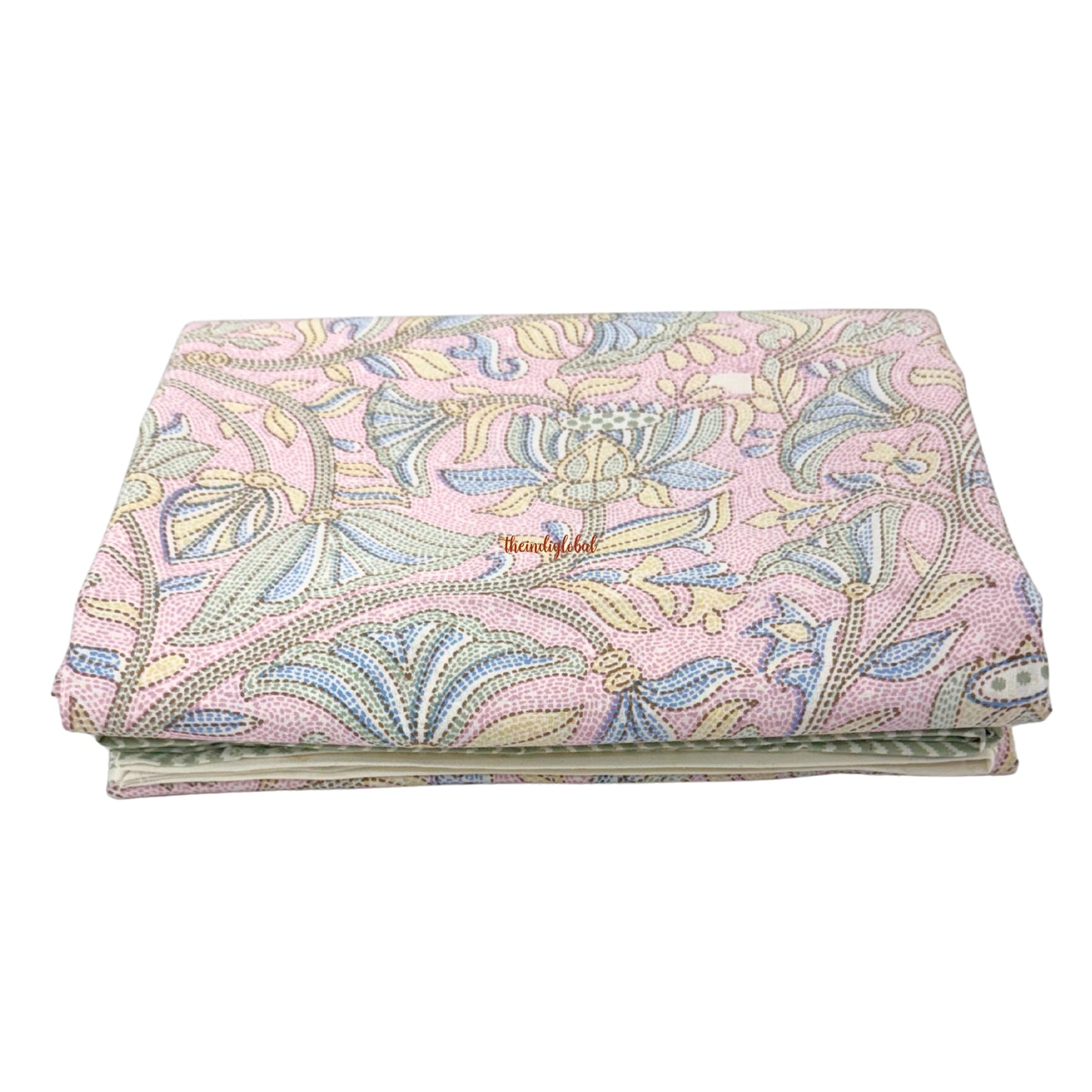 Homi Cotton Bedsheet with Pillow Covers Kantha Print Pastel Pink