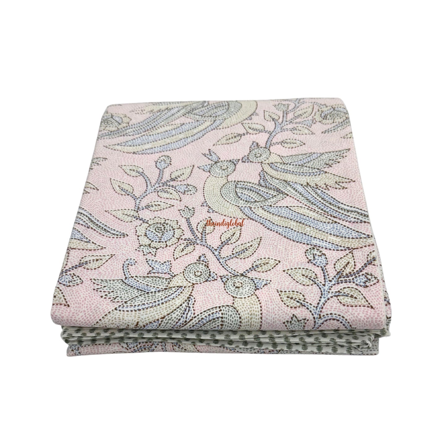 Homi Cotton Bedsheet with Pillow Covers Kantha Print Pastel Pink
