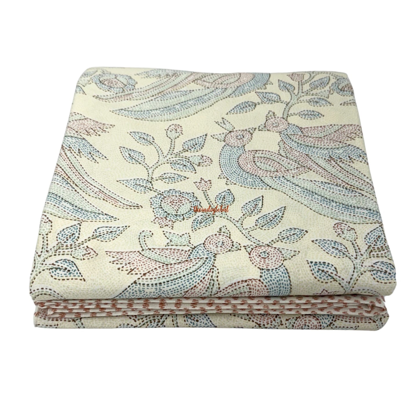 Homi Cotton Bedsheet with Pillow Covers Kantha Print Pastel Yellow
