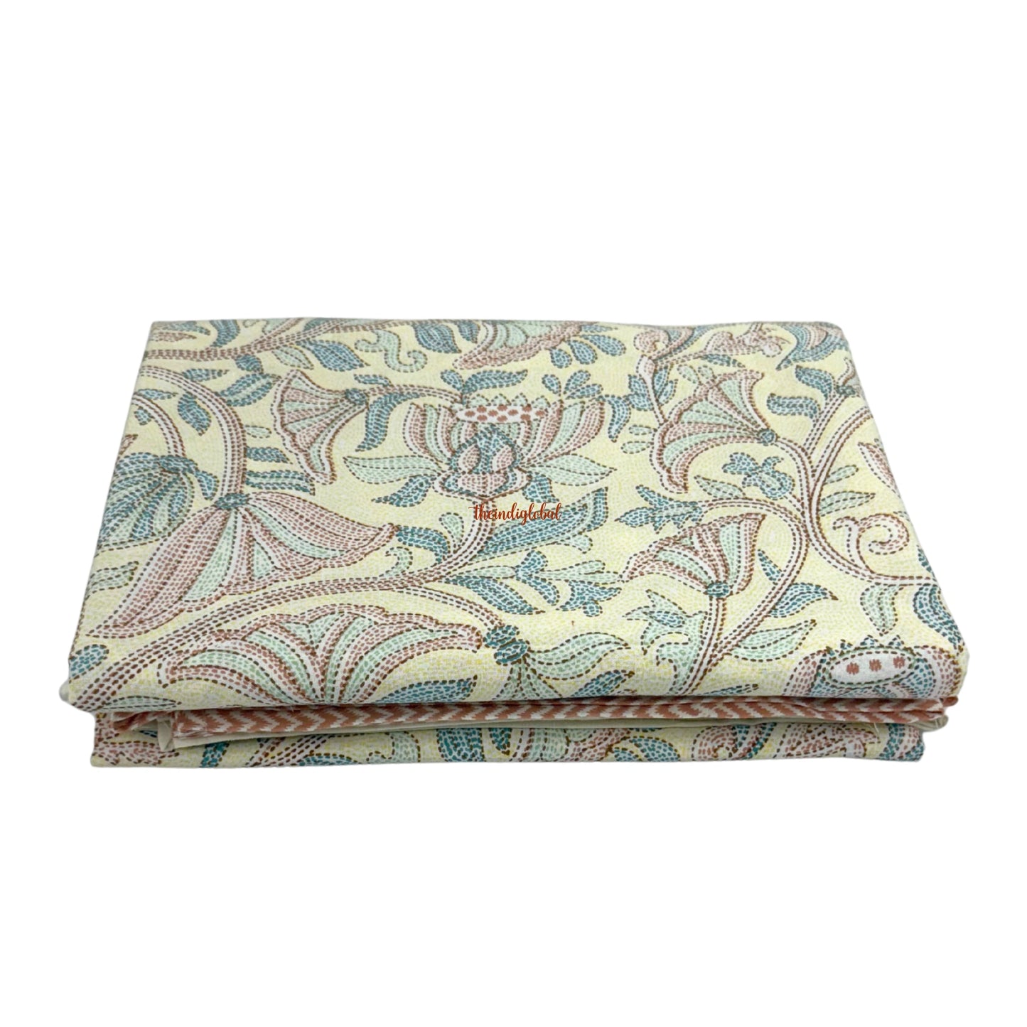 Homi Cotton Bedsheet with Pillow Covers Kantha Print Pastel Yellow
