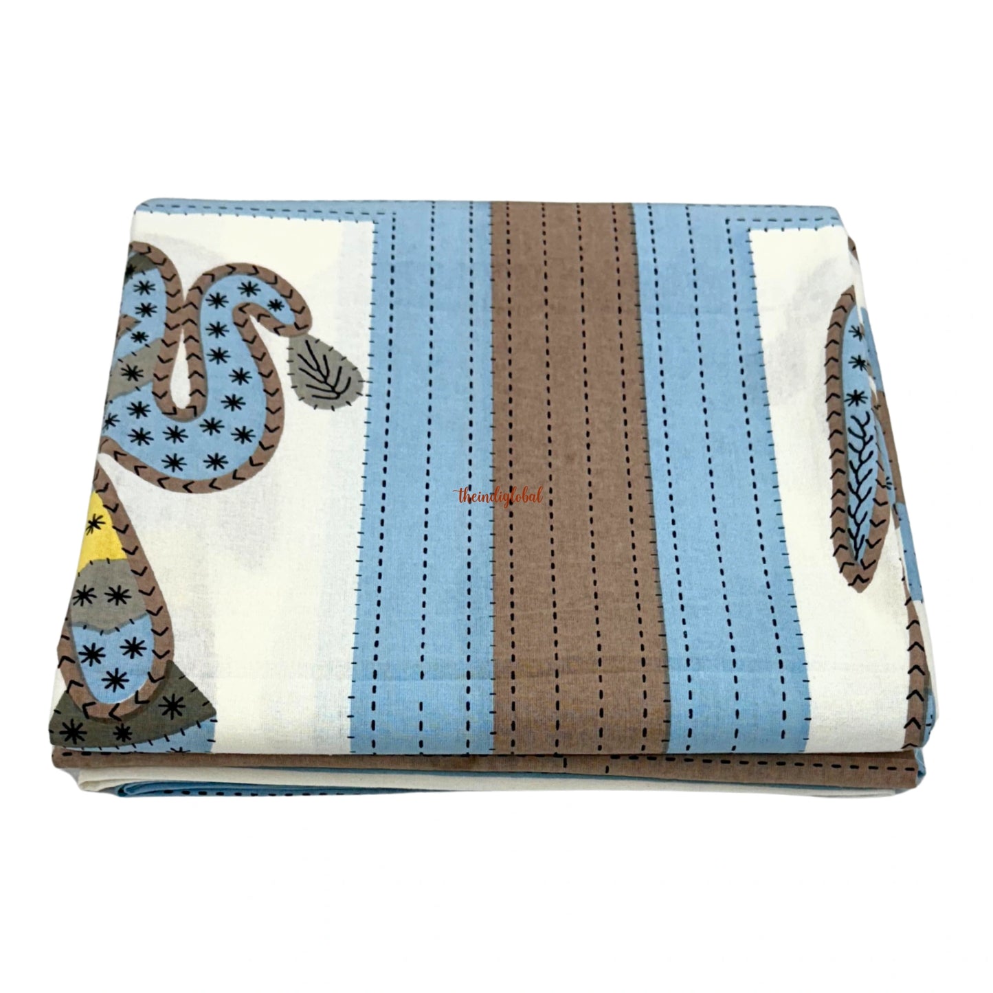 Homi Cotton Bedsheet with Pillow Covers Patch Work Print Blue