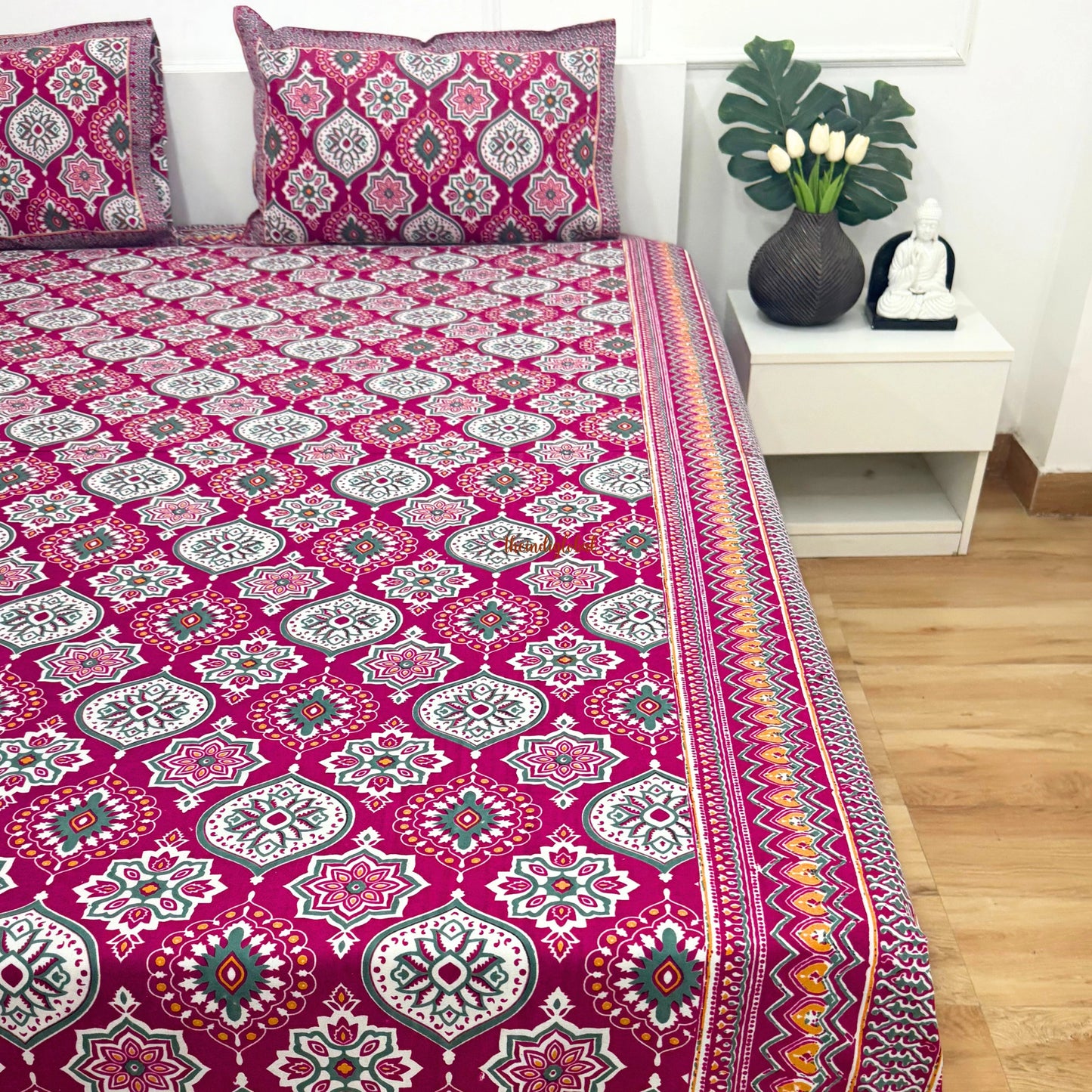 Homi Cotton Bedsheet with Pillow Covers Pink