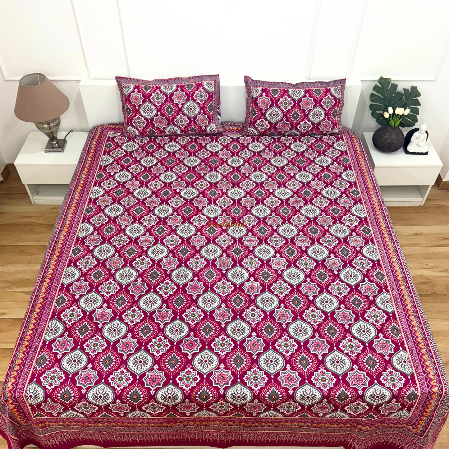 Homi Cotton Bedsheet with Pillow Covers Pink