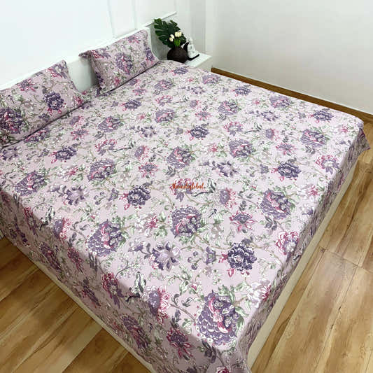 Homi Hand Block Cotton Bedsheet Purple