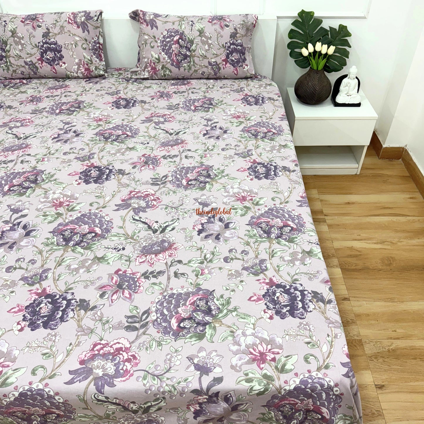 Homi Hand Block Cotton Bedsheet Purple