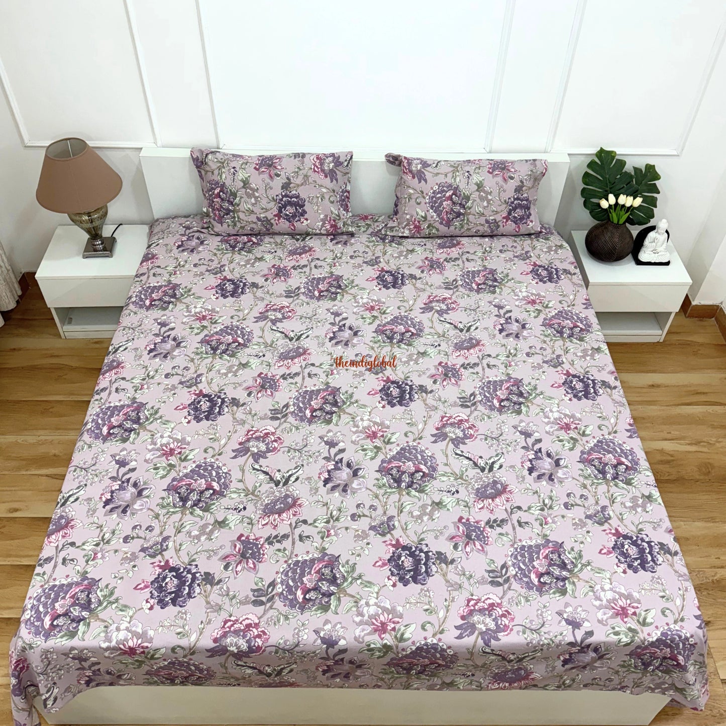 Homi Hand Block Cotton Bedsheet Purple