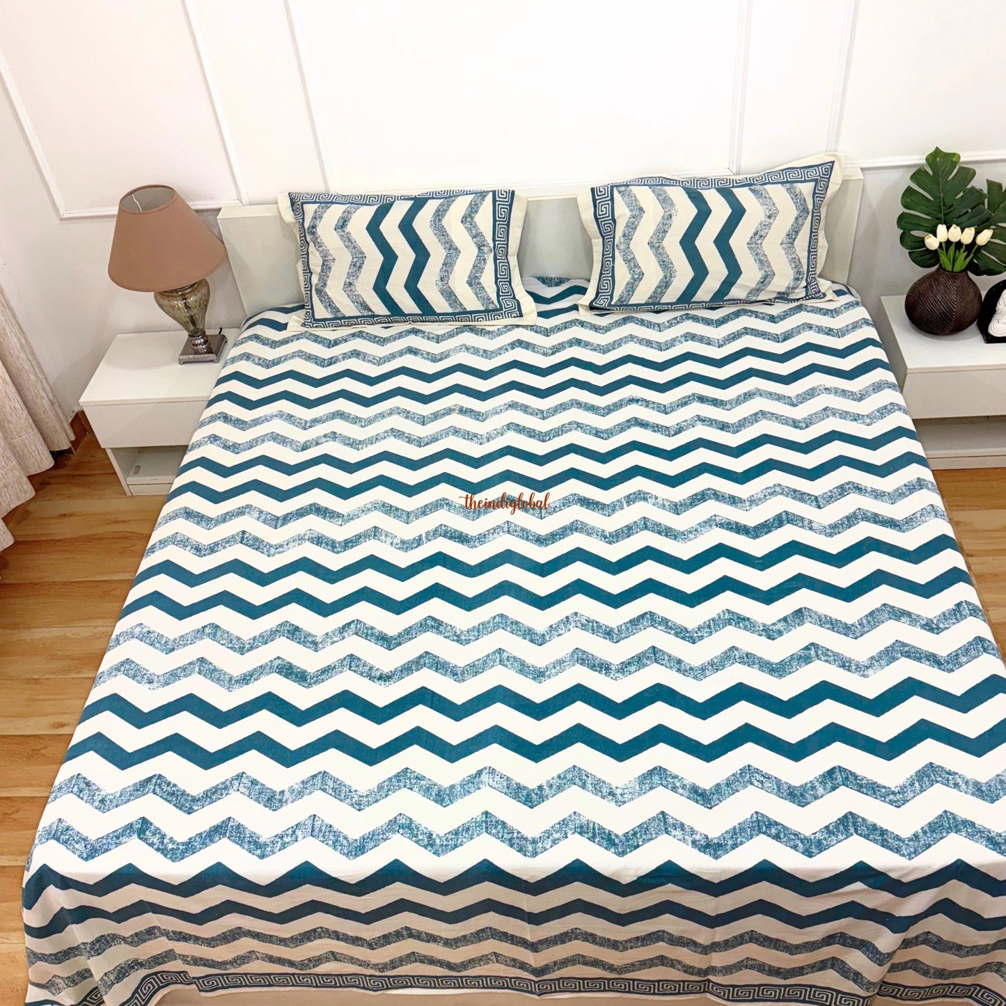 Homi Cotton Bedsheet with Pillow Covers Blue Stripes
