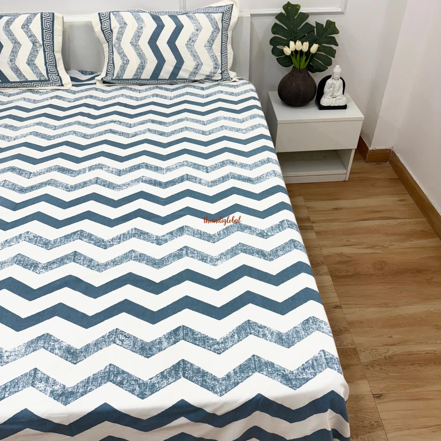 Homi Cotton Bedsheet with Pillow Covers Blue Stripes