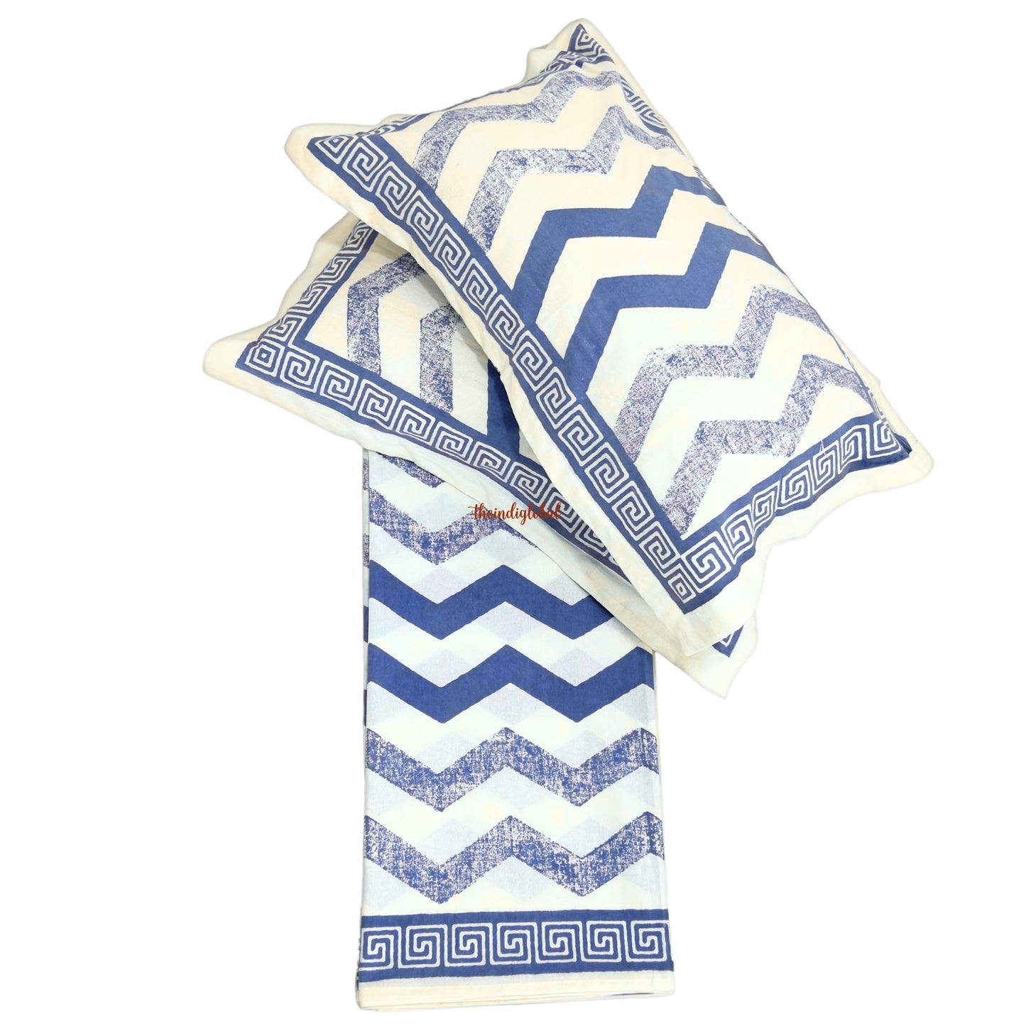 Homi Cotton Bedsheet with Pillow Covers Blue Stripes