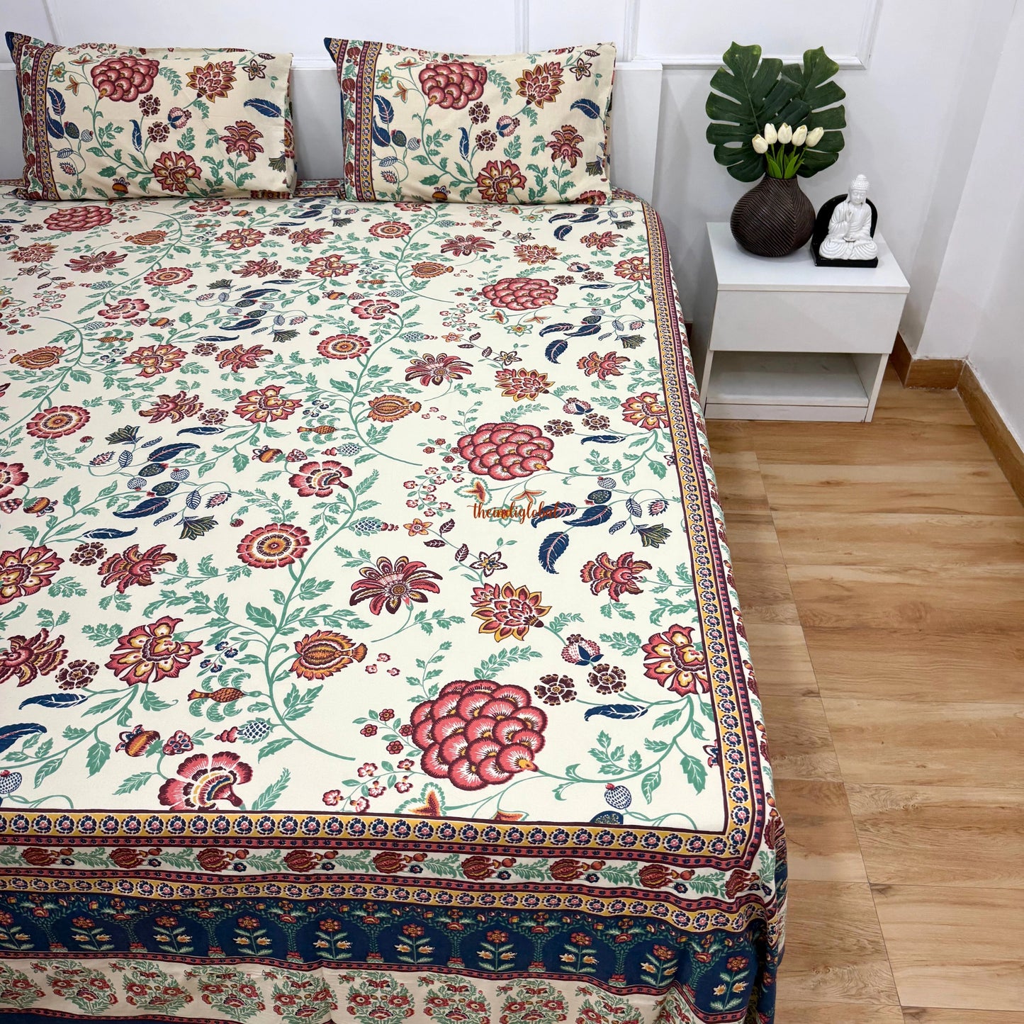 Homi Cotton Bedsheet with Pillow Covers Blue Brown