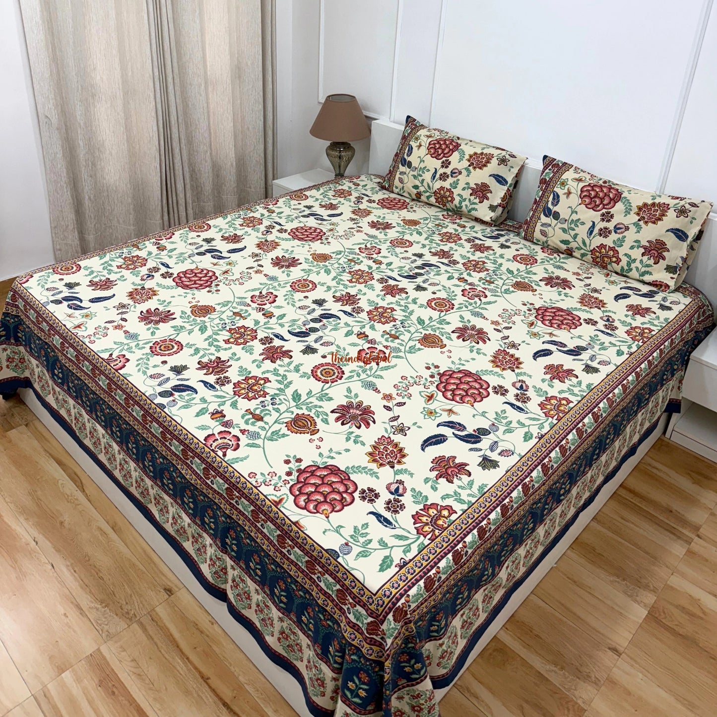 Homi Cotton Bedsheet with Pillow Covers Blue Brown