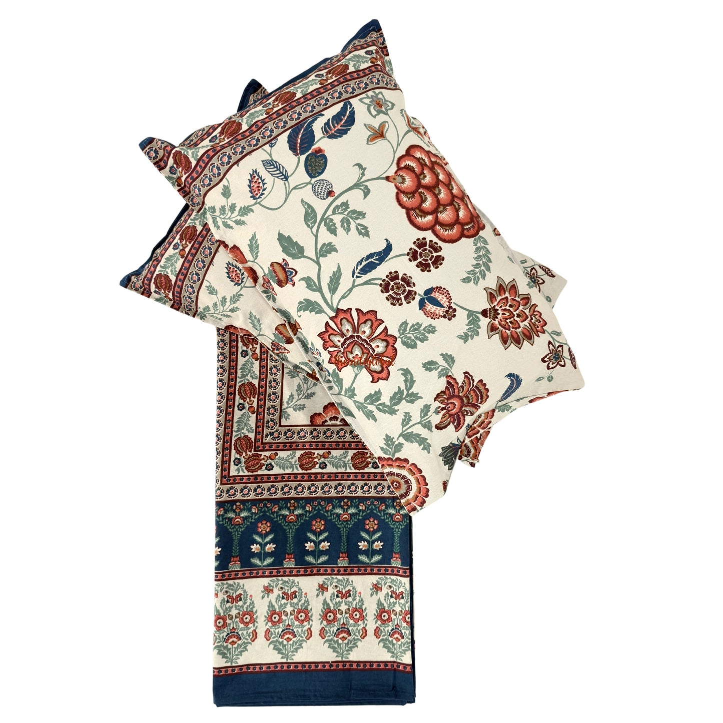 Homi Cotton Bedsheet with Pillow Covers Blue Brown