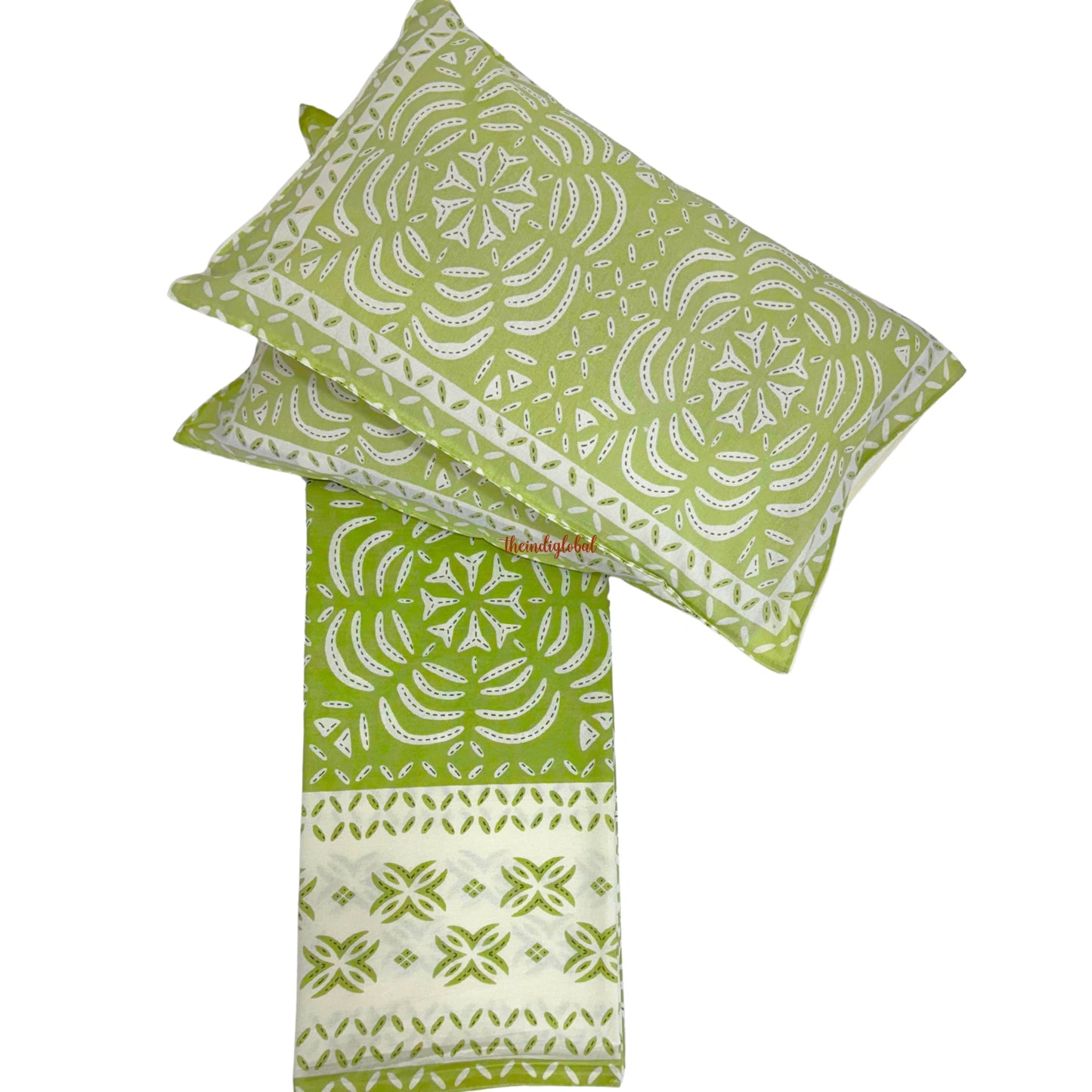 Homi Cotton Bedsheet with Pillow Covers Batik Print Pastel Green