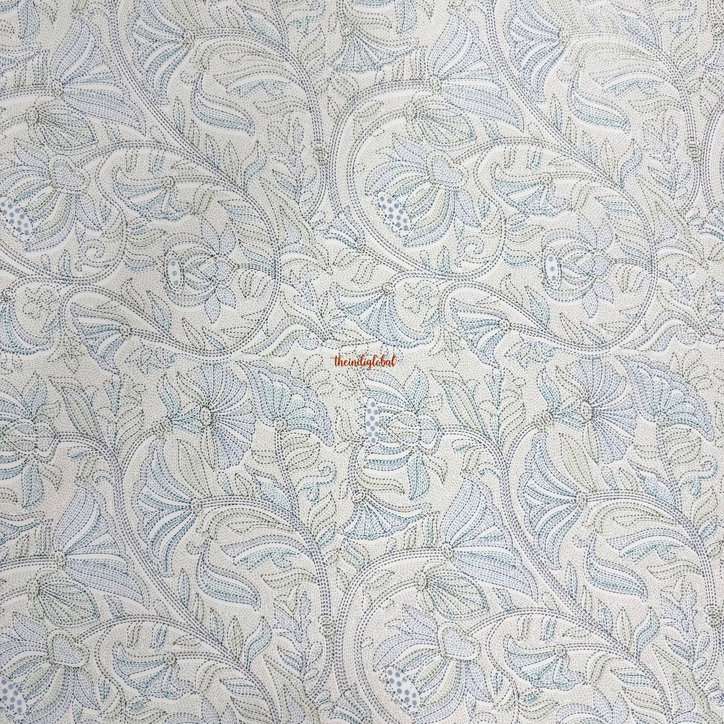 Homi Cotton Bedsheet with Pillow Covers Kantha Print Pastel Blue