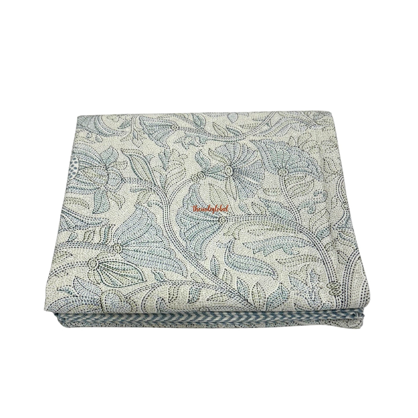 Homi Cotton Bedsheet with Pillow Covers Kantha Print Pastel Blue