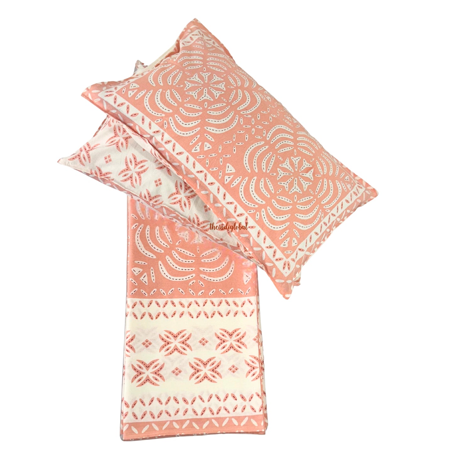 Homi Cotton Bedsheet with Pillow Covers Batik Print Peach