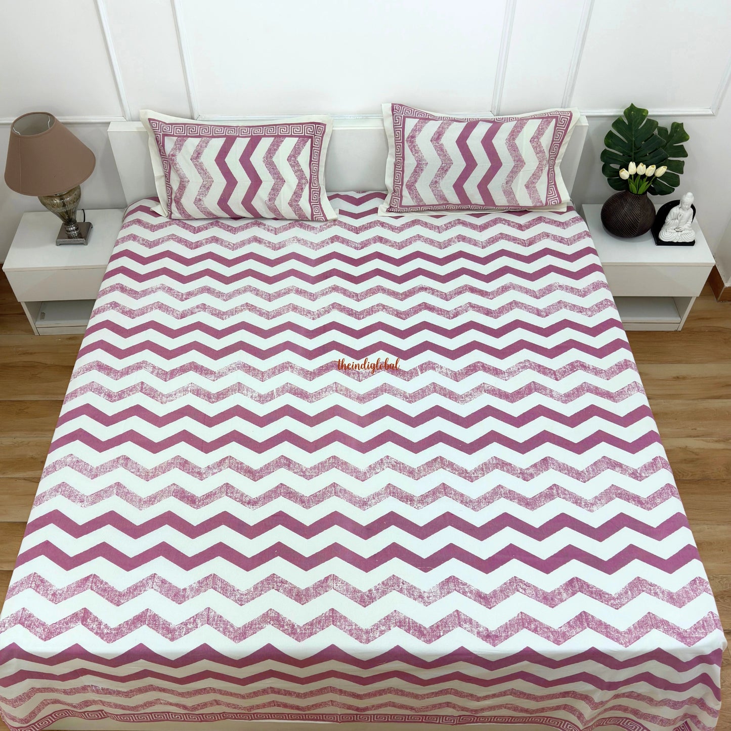 Homi Cotton Bedsheet with Pillow Covers Purple Stripes