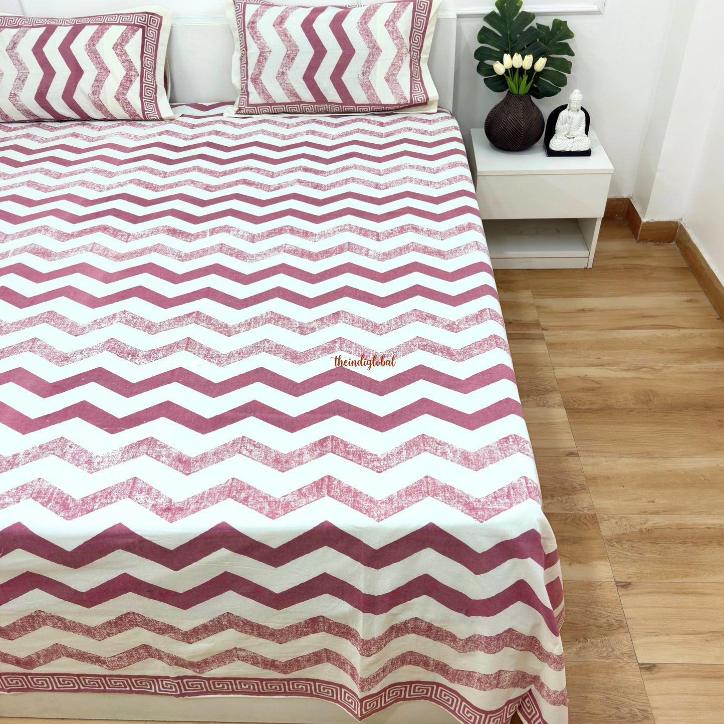 Homi Cotton Bedsheet with Pillow Covers Purple Stripes