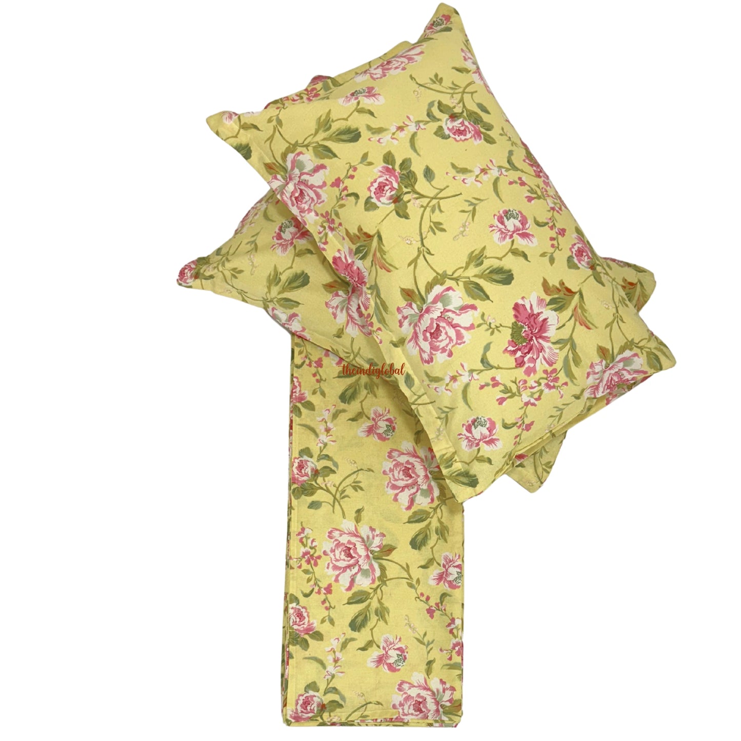 Homi Cotton Bedsheet with Pillow Covers Yellow
