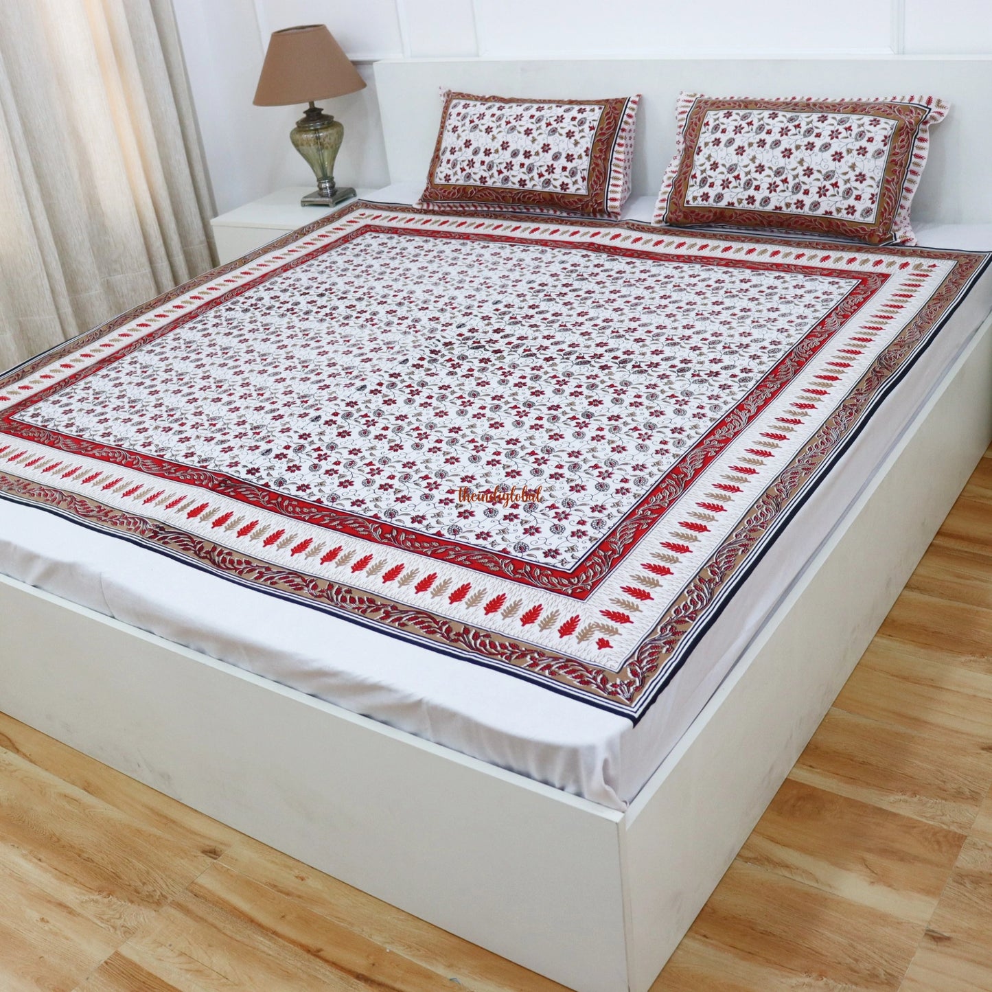 Kalamkari Cotton Bedsheet with 2 Pillow Covers Double Bed size Red
