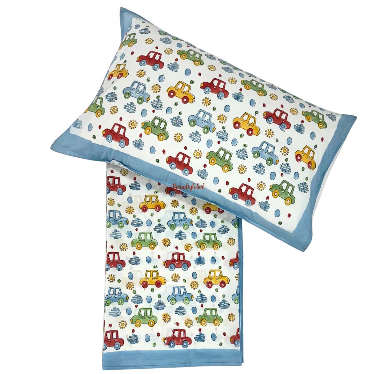 Handblock Cotton Kids Bedsheet Single Cars