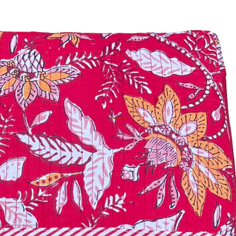 Handblock Quilted Cotton Laptop Sleeve 14 Inch Red