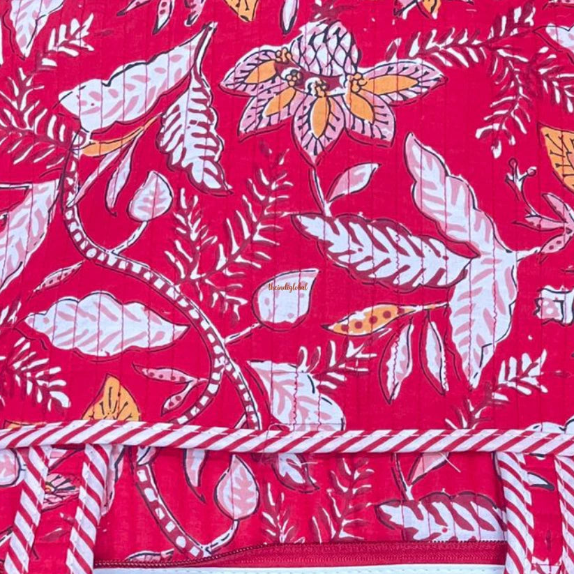 Handblock Quilted Cotton Laptop Sleeve 14 Inch Red
